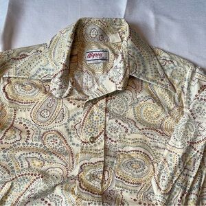 Men's m vintage 70s Paisley Shirt - Cream and Red blue yellow